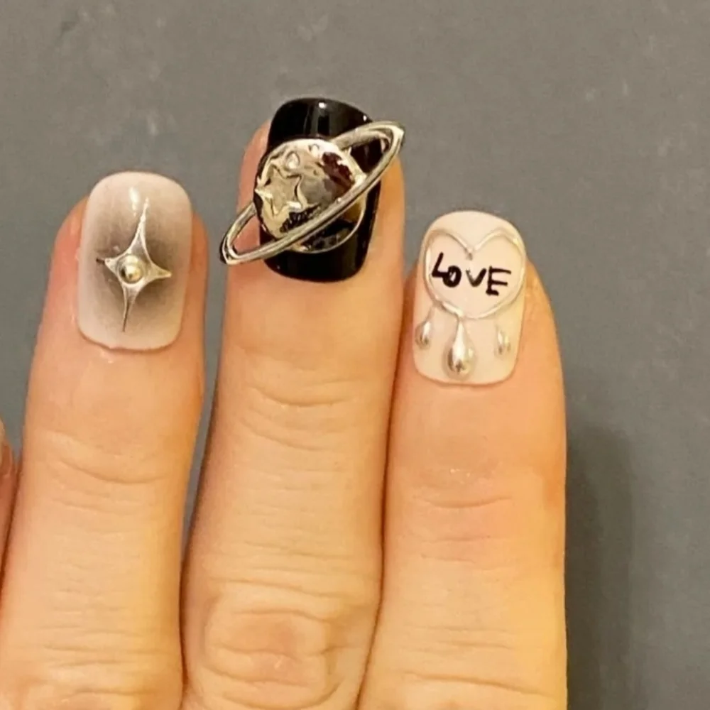 2/$16 3D Hearts Rhinestone Planet  Press On Nails